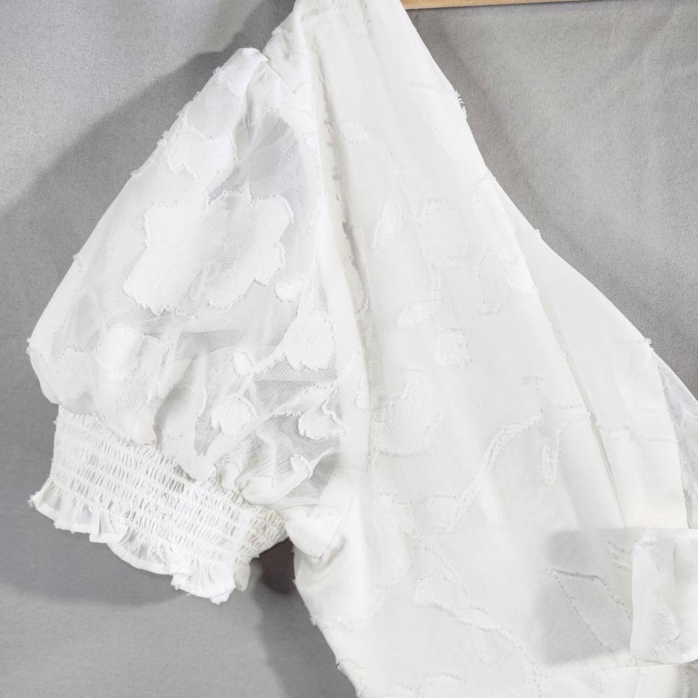 Adrianna Papell Dress Lacy Ivory Size 12 Lined Boho Embroidered Overlay Midi - Picture 3 of 16